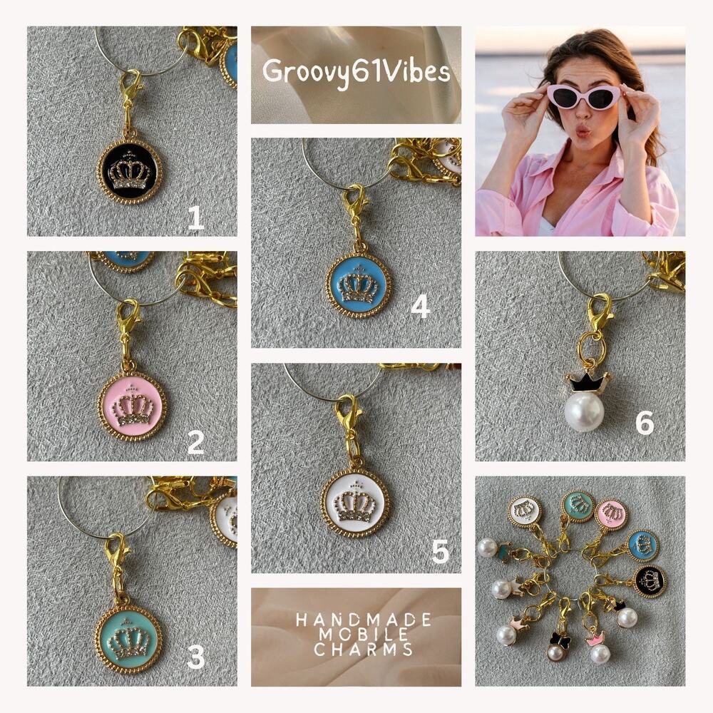 Boujee Bling Charm Collections - Crowns and Pearls Mobile Dust Plug